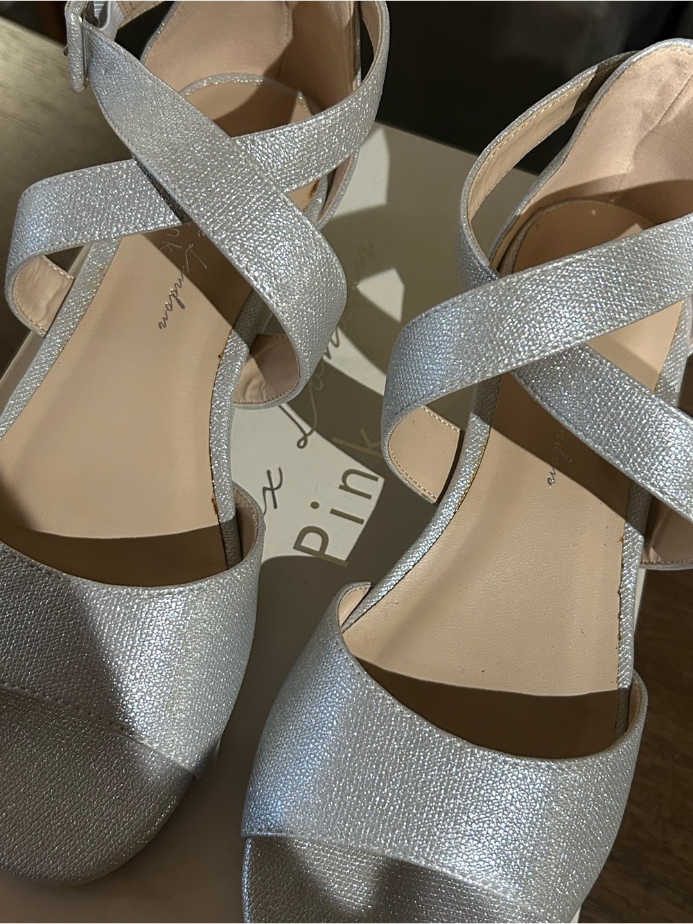 Paradox London Pink Jagger Silver Shimmer Print Wedge Sandal